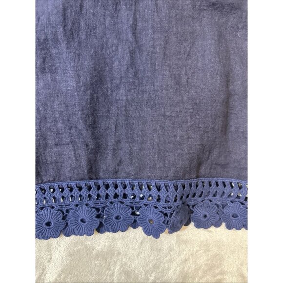 Bellambia 100% Linen Dress Size 2X Plus Short Sleeve Navy Blue Crochet Hem Boho - Picture 8 of 14